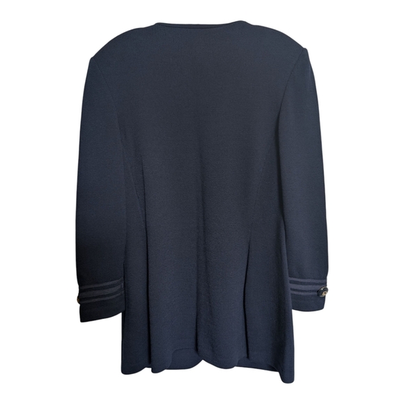 St John's Knit Long Blazer Cardigan Navy Blue One Button Wool Blend - Picture 4 of 8